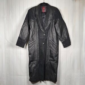 VTG G-III Black & Paisley Trench Coat Long Duster Western Rockabilly Jacket S